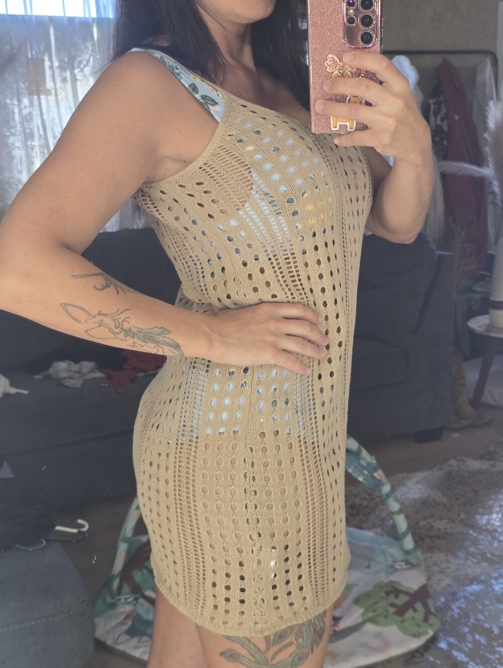 Beige Crochet Cover Dress - Picture 4 of 7